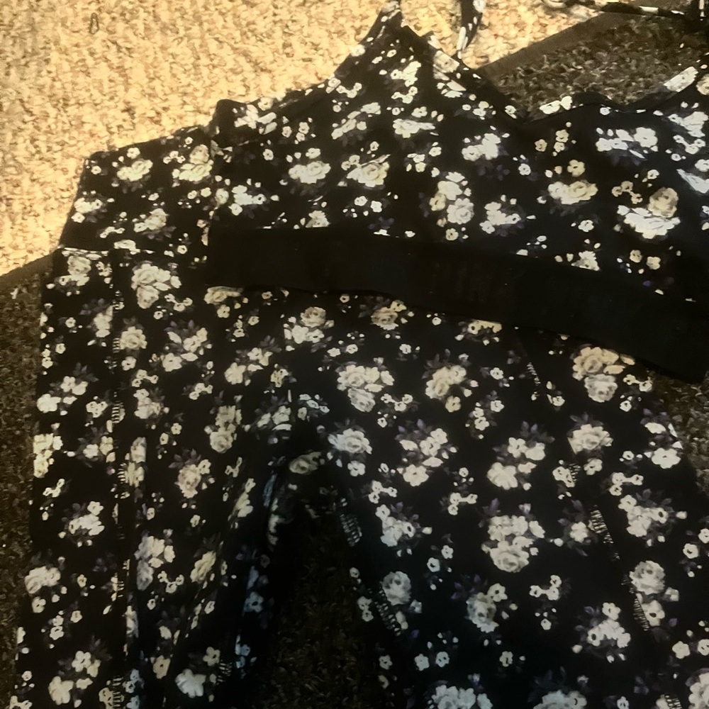 Pink Black Floral Leggings